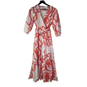 Finley Aerin White Pink Orange Contour Rose Tiered Maxi Dress